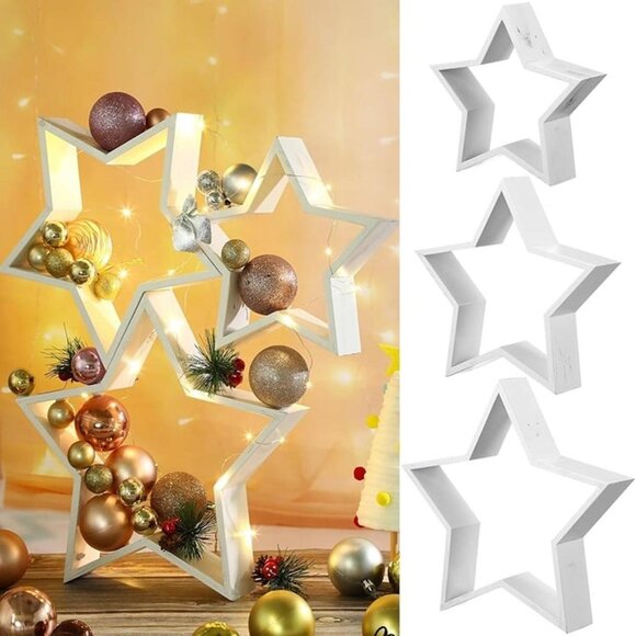 New 3 PCS Wooden Star Christmas Tabletop Decor Christmas Farmhouse Centerpiece - Picture 3 of 9